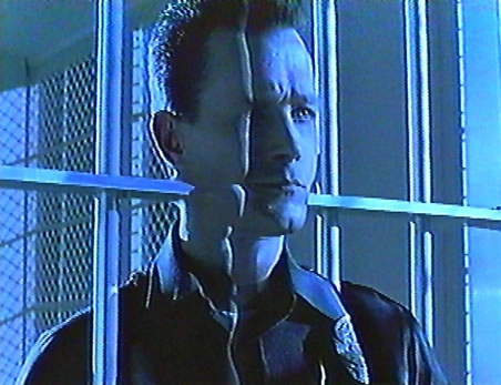 T-1000 (Robert Patrick) escapes in Terminator 2 (1991, James Cameron)