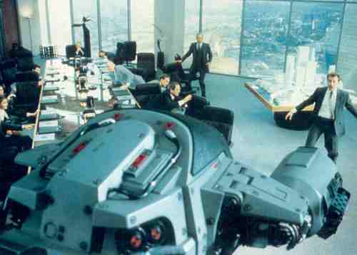 Robocop (1987, Paul Verhoeven) ED-209 attacks