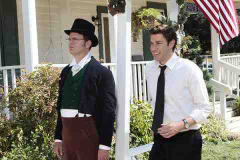 Rainn Wilson as Dwight Schrute and John Krasinski as Jim Halpert The Office Garden Party