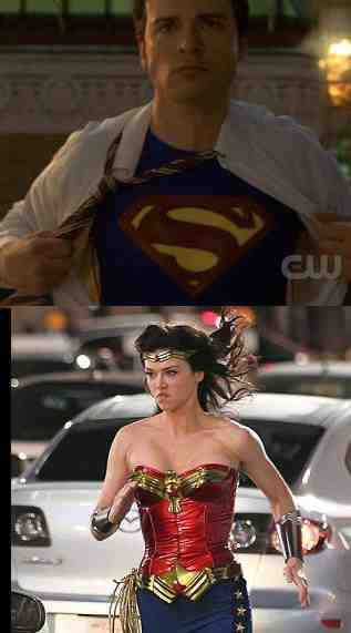 Adrianne Palickias Wonder Woman; Tom Welling as Clark Kent in Smallville