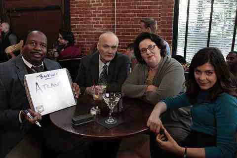 Leslie David Baker as Stanley Hudson, Creed Bratton as Creed, Phyllis Smith as Phyllis Lapin, Lindsay Broad as Cathy Simms in The Office Trivia