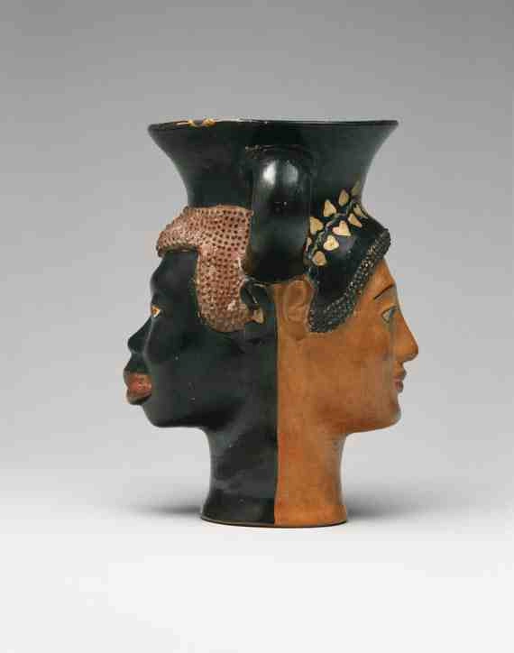 Janiform kantharos with addorsed heads of a male African and a female Greek